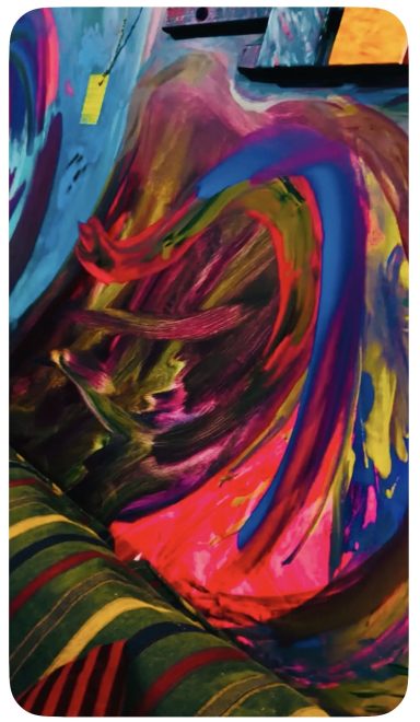 Paint Art Flowing Onto Sofa Like A Waterfall.