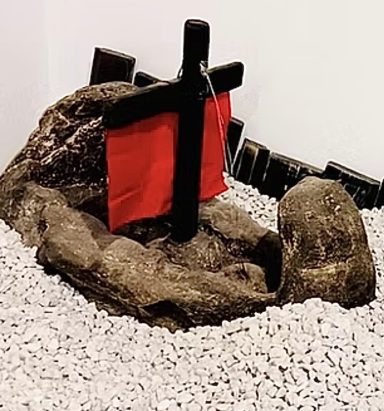 Indoor Zen Garden With Hand Chiseled Viking Ship.